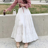 Solid Color High Waist Maxi Skirt-Outfit