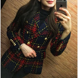 QUALITY New Stylish 2023 Designer Blazer Women's Double Breasted Lion Metal Buttons Plaid Tweed Wool Blazer Outer