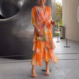 Fongt New Women's Printed Layered Dress Dress