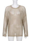 Summer 2022 Hollow Out Knitted Pullovers Butterfly Shape Kawaii Smock Tops Women Vintage Loose Long Sleeve