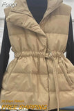 Stand Collar Sleeveless Vest For Women 2023 Winter Warm Belt Loose Waistcoat Padded Jackets Base Top Solid Color