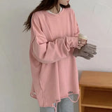 Long sleeve Hole Tops Female Grey Pullovers New Autumn winter thin Cotton long Women sweatshirt oversized solid