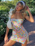 Floral Print Dress Women 2021 Summer Sexy Skinny Mini Sling Dress Casual Slim Spaghetti Strap Sleeveless Mom Dress