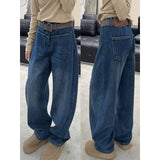 Fongt Dark Blue Broad-Legged Scissors Jeans Women's Autumn And Winter High Waist Plus Plus Thick Loose Drag Long Trousers