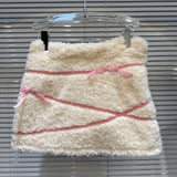 White Plush Faux Fur Pink Stripe Mini Skirt-Outfit