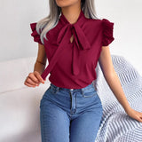 Spring And Summer Temperament Commuting Wood Ear With Bow Chiffon Shirt Women's