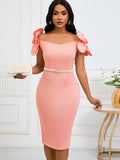 Fongt Women's Famous Temperament Three-Dimensional Flowers Elegant Banquet Dress Bag Hip Dress