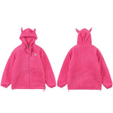 Men Hip Hop Streetwear Jacket Coat Plain Devil Hooded Jacket Harajuku Cotton Casual Jacket Coat Autumn Outwear Zipper