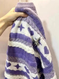 Purple Heart Print Stripe Sweater-Outfit