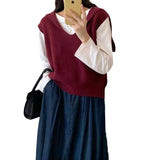 Fongt Version V-Collar Loose Show Thin Knit Vest 2024 New Small Fresh Sleeveless Sweater Vest Female-Outfit