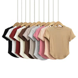 Trendy Women's Basic Short-Sleeved T-Shirt Summer Spicy Girls Small Round Collar Short Style Thin Tight Blouse-Outfit