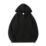Solid Color Oversized Zip Up Loose Hoodie-Outfit
