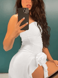 Split Ruffle Mesh Bandeau Maxi Dress-Outfit