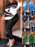 Autumn New Women's Fashion Leisure Bare-Back Printed Trousers Suit-Outfit