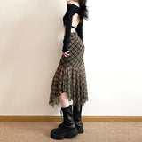 Fongt 2024 New Women's Plaid Purse Hip Irregular Flounces Slim Skirt-Outfit