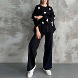 Fongt 2025 New Women's Long-Sleeved Love Loose Casual Knitting Set