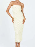 Strapless Off Shoulder Tube Dresses Elegant Women Ruffles Long Dress Summer Party Bodycon Solid Female Vestidos 2023-Outfit