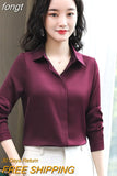 Women Shirts Satin Long Sleeve Blouse Women Fashion Elegant White Shirt Solid Basic Womens Tops and Blouses New Female