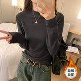Shoulder Half-High Collar Long-Sleeved Cashmere Bottomed Blouse Women's Autumn And Winter New Thickened Underwear Thin