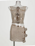 High-End Women's New Sexy Hollow Tight-Nuffed Ass Flower Decoration Dress Temperament Hot Diamond