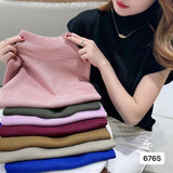 Fongt Summer New Shoulder Sleeve Short-Sleeved Knitted Women's Sleeveless Half-Necked Bottom Shirt Lightly Cooked Wind Ice Silk