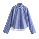 Spring Style Poplin Shirt With Stitched Stripes And Loose Version 2099079-Outfit