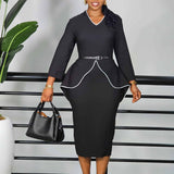 Fongt Women's 2025 New Fashion Solid Color Bag OL Tongle Pencil Dress