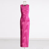 Sexy Bag Hip Dress 2025 New Fashion Round-Collar Elastic Body-Dupled Scarf Sleeveless Knitted Long