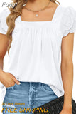 Double-layer Lace Short Sleeve Blouse Square Collar Elegant Women Shirt 2023 Sweet Women Clothing Solid Loose Tops