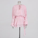 Explosion Mesh Bubble Sleeve Skirt 2025 Summer New Folding Lotus Side Design Short Dress