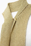 Beige Draped Halter Neck Knit Midi Dress-Outfit