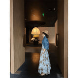 Fongt Light Luxury High-End Temperament Sister Little Fragrant Denim Jacket Blue Floral Skirt Set