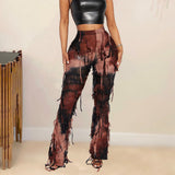 Dye Fringe Pant Cargo Trousers Y2K Streetwear Fashion 2023 Women Summer Clothes Pencil Casual Tassel Sweat Pants Joggers-Outfit