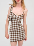 Fongt Luxury Retro Sweet Style Dress Women 2025 Summer New Lattice Print Design Short Sling