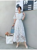 Fongt Dress Women's New Sweet Collar Collar Buckle Repair Medium Long Lace Temperament High-Sense Skirt