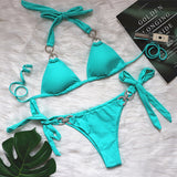 Fongt New Bikini Crystal Diamond Bikini Solid Color Strap Swimsuit High End Sexy Female Swimsuit