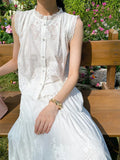 Fongt New Small Fragrant Suit Female French Temperament Embroidered Vest Top + White Skirt