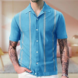 Fongt Men's New Sleeves Summer Striped Knits Suit Collar Short-Sleeved Business POLO Shirt