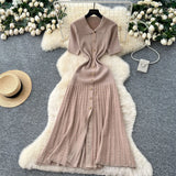 Fongt Inside Sweater Dress Women 2025 Winter Elastic Repair Slimming Famous Wind Single Buckle Knitted Long Skirt