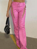 Cut-out Lace Up Pu Leather Pants-Outfit