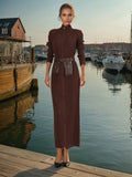Fongt Elegant Dress In Autumn 2025 New Fashion Niche High-End Sense Spliced Belt Knitted Dress