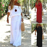 Fongt Summer New Fashion Casual Shoulder Tight Waist Short Sleeve Loose Long