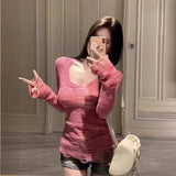 Pure Round-Necked Long-Sleeved Sweater With A Broken Hole With A Bottomed Sweater And A Gradually Slimmed Pullover-Outfit