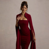 Solid Cape Bodycon Midi Dress-Outfit