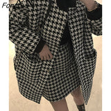 and Winter New Plaid Mid Length Coat+wool High Waist Slim Skirt Suit Women's Blazer Suits Two Piece Sets Womens