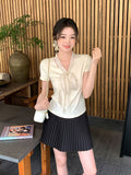 Fongt Xixi 2025 Summer New Thousand Gold Wind With Shirt Women's Short-Sleeved Top Knitted Shirt 89335