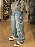 Vintage Wash Distressed Star Patch Boyfriend Jeans-Outfit