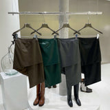 Leather Skirt PU Solid Asymmetric High Waist Wild Design Zipper Slim Casual Style 2023 Autumn Korean