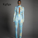 Print Zippers Long Jumpsuits For Women Summer Cute Stretchy Rompers Lady Soft Streetwear Outfits Overalls Good