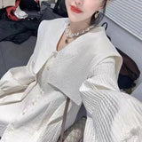 Lady Sailor Collar Shirt Korean Loose Spring Autumn Sashes Commute Female Clothing Single-breasted Casual Basic Blouse-Outfit